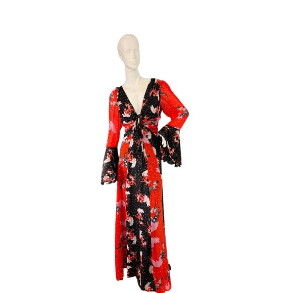 Diane Von Furstenberg SELENA Red & Black Print Chiffon Maxi Dress $588 Size 12 - Picture 3 of 11